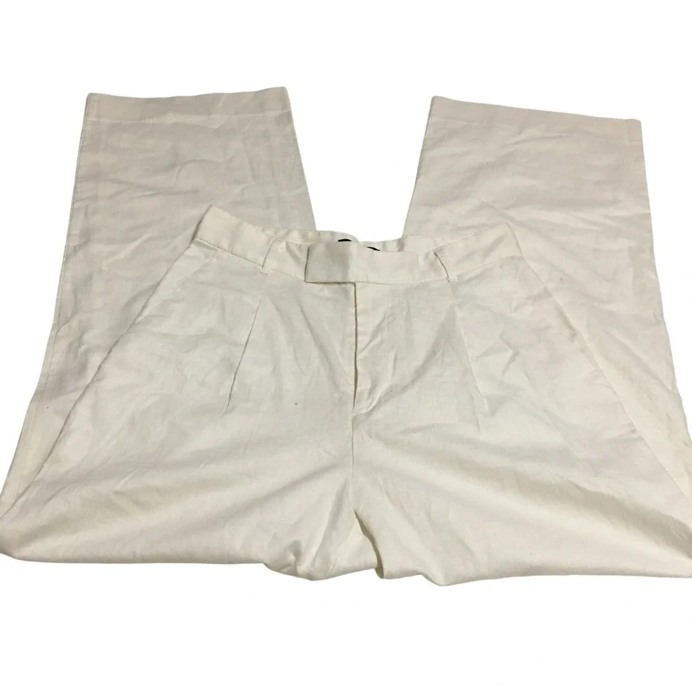 Banana Republic Wide Leg Pants Women Size 10 White Linen Blend Pleated Trousers